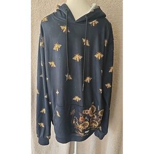 FreshHoods Golden Bee‎ Hoodie Pockets Hood Blue With Golden Bee Design Size M